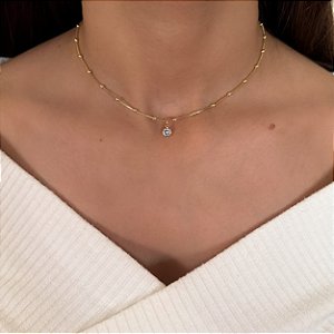 Colar choker veneziana bolinhas e pingente ponto de luz