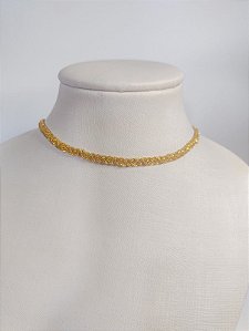 Colar Choker de trança na corrente veneziana Banhado em Ouro 18K