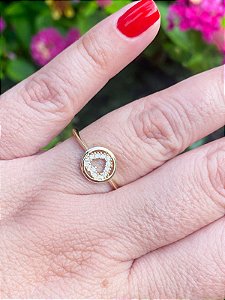 Anel Coração Cravejado em Zircônias Banhado a Ouro 18k