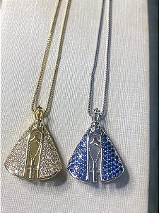 Colar Nossa Senhora Aparecida Dupla Face Cravejado em  Zircônias