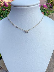 Colar Choker Com Zircônia e  Corrente Coração