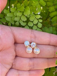Brinco Pérola com Zircônia Redonda Banhado a Ouro 18k