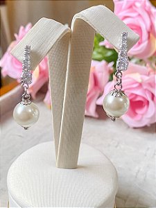 Brinco Pingente Pérola com Zircônias