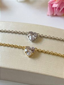 Pulseira  Elos com Pingente Coração de Zircônia