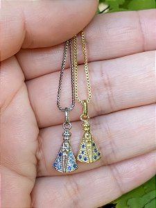 Colar Pingente Nossa Senhora Aparecida com Microzircônias Azuis