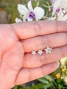 Ponto de Luz Estrela Tamanhos Variados Banhando a Ouro 18k