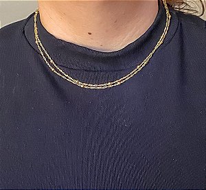 Colar Duplo Bolinhas Banhado em Ouro 18k