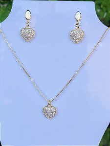 Conjunto Coração Cravejado em Zircônias