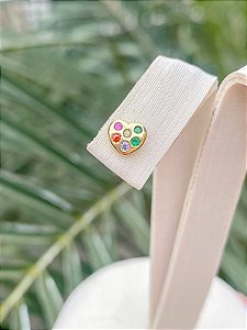 Brinco Coraçãozinho com Zircônias Coloridas