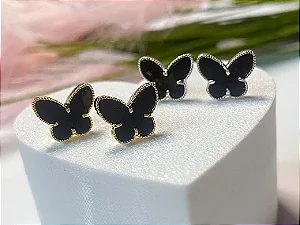 Brinco Borboleta Resinado Banhado a Ouro 18K