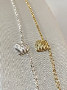 Pulseira Elo Português Pingente Coração Craquelado