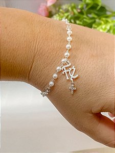 Pulseira Terço de Pérolas com Pingente Fé