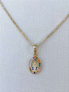 Colar Nossa Senhora Aparecida com Zircônias Coloridas