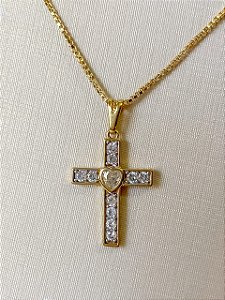Colar Pingente Cruz Cravejado em Zircônias