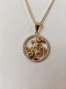 Colar Medalha São Jorge Cravejada em Zircônias