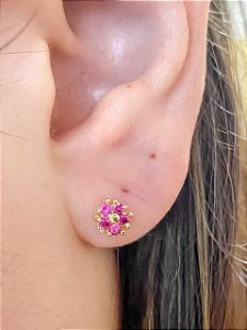Brinco Florzinha com Zircônias Pink