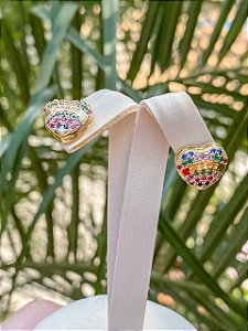 Brinco Coração Jesus com Micro Zicônias Coloridas