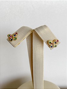 Brinco Borboletinha Cravejada em Zircônias Coloridas