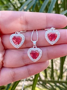 Conjunto Coração Pedra Rubi
