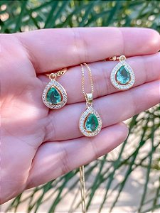 Conjunto Gota Pedra Turmalina