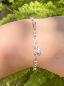 Pulseira Elos Ovais Pingente Coração Cristal Mini