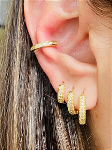 Trio Argolinhas 1 Fileira Cravejada em Zircônias