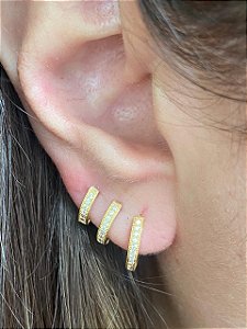 Trio Argolinhas Finas 1 Fileira Cravejada em Zircônias