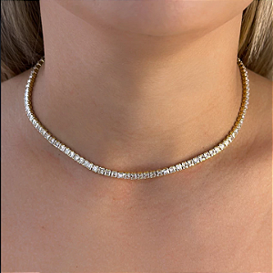 Colar Choker Riviera Quadrada Banhado a Ouro 18k