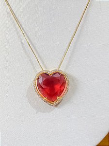 Colar coração Pedra Rubi