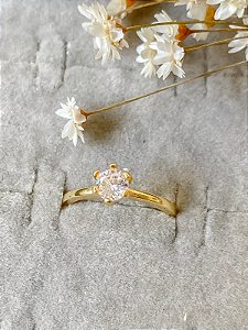 Anel solitário cristal banhado em Ouro 18K