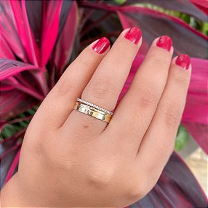 Anel aparador cristal banhado em Ouro 18K