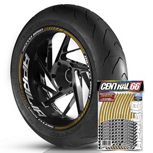 Adesivo Friso de Roda M1 +  Palavra MOTO 650 + Interno G Aprilia - Filete Dourado Refletivo