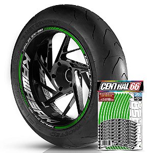 Adesivo Friso de Roda M1 +  Palavra NINJA ZX-9R + Interno G Kawasaki - Filete Verde Refletivo