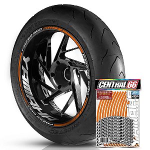 Adesivo Friso de Roda M1 +  Palavra FAZER 600 + Interno G Yamaha - Filete Laranja Refletivo