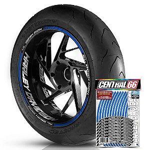 Adesivo Friso de Roda M1 +  Palavra XL 883N IRON + Interno G Harley Davidson - Filete Azul Refletivo