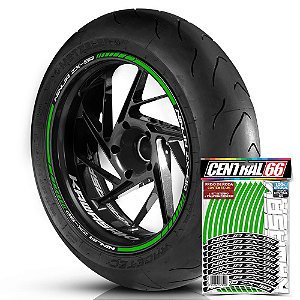 Adesivo Friso de Roda M1 +  Palavra NINJA ZX-9R + Interno P Kawasaki - Filete Verde Refletivo