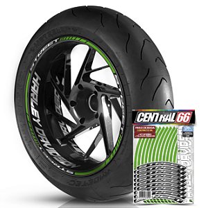 Adesivo Friso de Roda M1 +  Palavra STREET + Interno G Harley Davidson - Filete Verde Refletivo