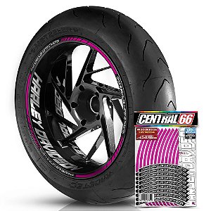 Adesivo Friso de Roda M1 +  Palavra DYNA SUPER CUSTOM 110 TH EDITION + Interno G Harley Davidson - Filete Rosa