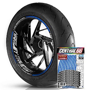 Adesivo Friso de Roda M1 +  Palavra LOW RIDER FXDL + Interno G Harley Davidson - Filete Azul Refletivo
