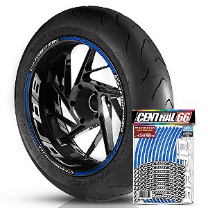 Adesivo Friso de Roda M1 +  Palavra CHAMPION + Interno G Bajaj - Filete Azul Refletivo