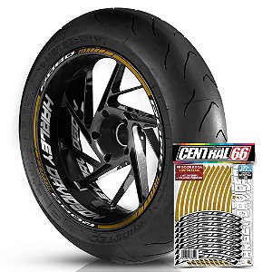 Adesivo Friso de Roda M1 +  Palavra ROAD + Interno G Harley Davidson - Filete Dourado Refletivo