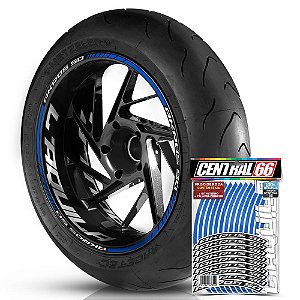 Adesivo Friso de Roda M1 +  Palavra AKROS 50 + Interno G Laquila - Filete Azul Refletivo