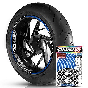 Adesivo Friso de Roda M1 +  Palavra CLASSIC + Interno G Royal Enfield - Filete Azul Refletivo