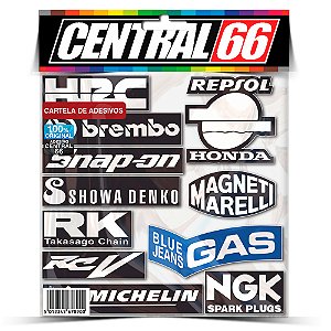 Cartela Adesivos Repsol, HRC, NGK Preto e Branco Individual