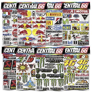 Kit 8 Cartelas Adesivos Patrocinios Moto GP M1 Colorido