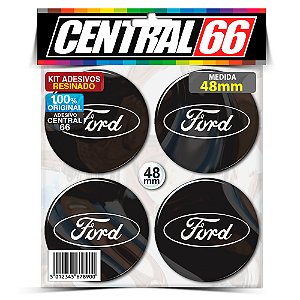 Kit 4 Adesivos Resinados Roda 48mm Ford Logo Preto