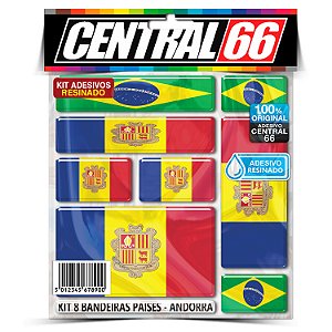 Kit 8 Adesivos Bandeiras Países Resinado Andorra