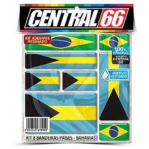 Kit 8 Adesivos Bandeiras Países Resinado Bahamas
