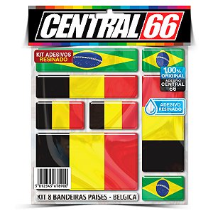 Kit 8 Adesivos Bandeiras Países Resinado Bélgica