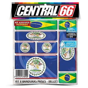 Kit 8 Adesivos Bandeiras Países Resinado Belize
